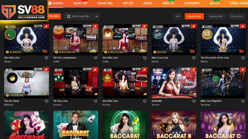 Đa game tại sảnh live casino Sv88 cho người chơi trải nghiệm 