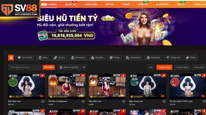Tham gia live casino Sv88 để trải nghiệm hàng trăm ván bài kịch tính 